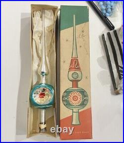 Vintage 1950s Shiny Brite Glass Christmas tree topper ornament withBox