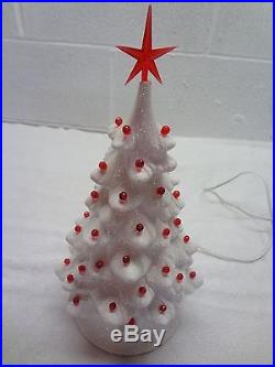 Vintage 1956 MALLORY CERAMIC STUDIO JAMAR WHITE GLITTER CHRISTMAS TREE withRED