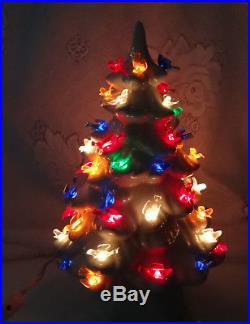 Vintage 1960-70's Mold Lights Up Ceramic Christmas Snow White 70 Birds Tree 13