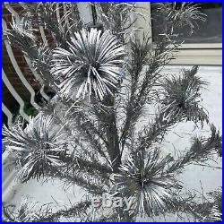 Vintage 1960's 4' Feet Tall Pom Pom Aluminum Christmas Tree 33 Branch Stand