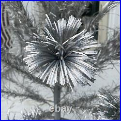 Vintage 1960's 4' Feet Tall Pom Pom Aluminum Christmas Tree 33 Branch Stand