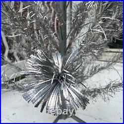 Vintage 1960's 4' Feet Tall Pom Pom Aluminum Christmas Tree 33 Branch Stand