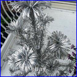 Vintage 1960's 4' Feet Tall Pom Pom Aluminum Christmas Tree 33 Branch Stand