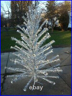 Vintage 1960's Aluminum Christmas Tree Taper Tree 7ft 96 Branch with Pom Poms