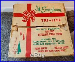 Vintage 1960's EVERGLEAM Aluminum Tri-Lite Revolving Christmas Tree Stand