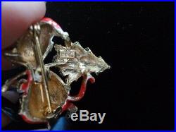 Vintage 1960's J. J. Signed Christmas Mouse With Tree Rhinestones Pin Brooch