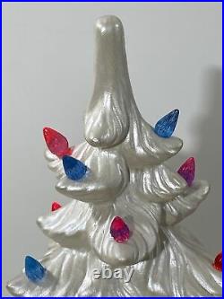 Vintage 1960s Ceramic Lighted White Christmas Tree 16 Atlantic Mold NICE