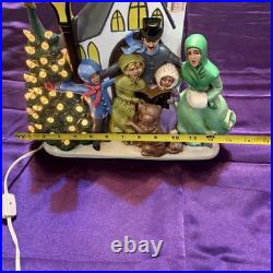 Vintage 1965 Atlantic Mold Lighted Christmas Tree Carolers Music Box Ceramic