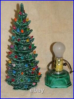 Vintage 1970 Ceramic Lighted Green Christmas Tree 14 With Base Works Perfect