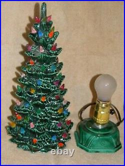Vintage 1970 Ceramic Lighted Green Christmas Tree 14 With Base Works Perfect