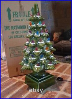 Vintage 1970 Raymond Lamp Co 18 Ceramic Green 2pc Christmas Tree Bulbs Lamp EUC