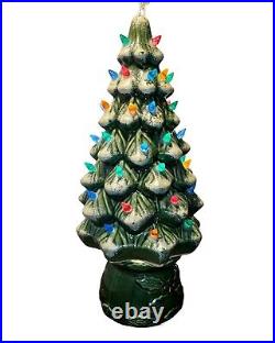 Vintage 1970's 2 Piece Ceramic Christmas Tree Lamp 18 with Holly Base READ