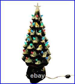 Vintage 1970's 2 Piece Ceramic Christmas Tree Lamp 18 with Holly Base READ