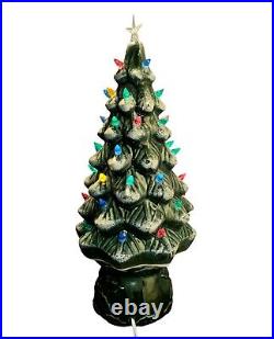 Vintage 1970's 2 Piece Ceramic Christmas Tree Lamp 18 with Holly Base READ