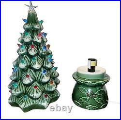 Vintage 1970's 2 Piece Ceramic Christmas Tree Lamp 18 with Holly Base READ