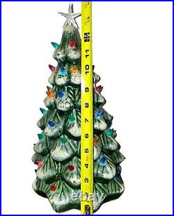 Vintage 1970's 2 Piece Ceramic Christmas Tree Lamp 18 with Holly Base READ