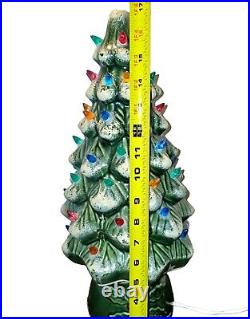 Vintage 1970's 2 Piece Ceramic Christmas Tree Lamp 18 with Holly Base READ