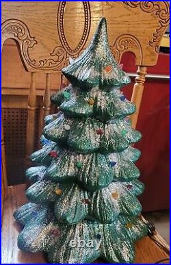 Vintage 1970's 24 Ceramic Christmas Tree Matt Green With Silver