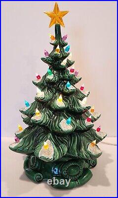 Vintage 1970's ATLANTIC MOLD 17 Tall Lighted Ceramic Christmas Tree Scroll Base