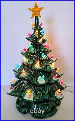 Vintage 1970's ATLANTIC MOLD 17 Tall Lighted Ceramic Christmas Tree Scroll Base