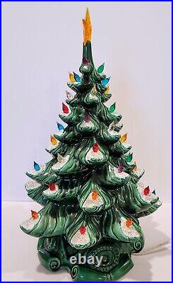 Vintage 1970's ATLANTIC MOLD 17 Tall Lighted Ceramic Christmas Tree Scroll Base