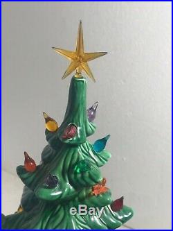 Vintage 1970's Atlantic Mold 16.5 Ceramic Green Christmas Tree w Peg Lights