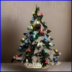 Vintage 1970's Atlantic Mold 17 Ceramic Light Up Christmas Tree Flocked