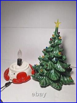Vintage 1970's Ceramic Christmas Tree 17 Flocked withBase