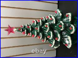 Vintage 1970's Hand Painted Ceramic Christmas Tree Snow Pink Bulbs Star 17