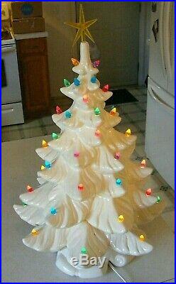 Vintage 1970's era Ceramic Lighted Christmas Tree White 20 Tall Nice