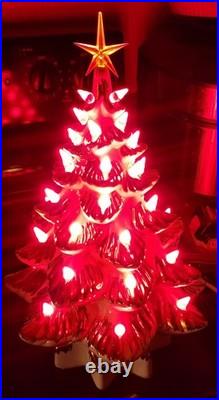 Vintage 1970s Atlantic Mold 15 White & Gold Ceramic Christmas Tree with Stand