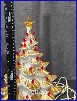 Vintage 1970s Atlantic Mold 15 White & Gold Ceramic Christmas Tree with Stand