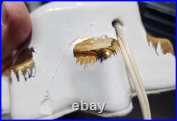 Vintage 1970s Atlantic Mold 15 White & Gold Ceramic Christmas Tree with Stand