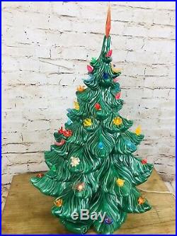 Vintage 1970s Atlantic Mold 22 CERAMIC Green CHRISTMAS TREE withBase Lights Star