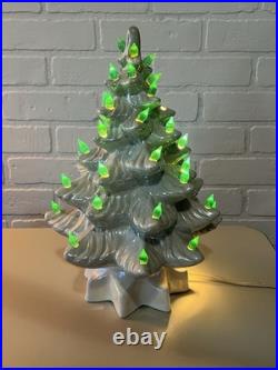 Vintage 1970s Atlantic Mold White Iridescent Ceramic Christmas Tree 13 Works