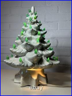 Vintage 1970s Atlantic Mold White Iridescent Ceramic Christmas Tree 13 Works