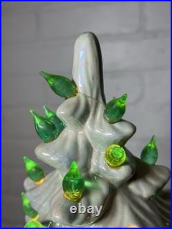 Vintage 1970s Atlantic Mold White Iridescent Ceramic Christmas Tree 13 Works
