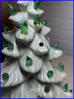 Vintage 1970s Atlantic Mold White Iridescent Ceramic Christmas Tree 13 Works