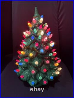 Vintage 1970s Cramer Mold Christmas Tree Ceramic Multi-Color Lights 14 Tall