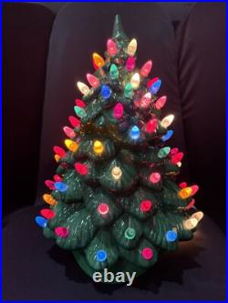 Vintage 1970s Cramer Mold Christmas Tree Ceramic Multi-Color Lights 14 Tall