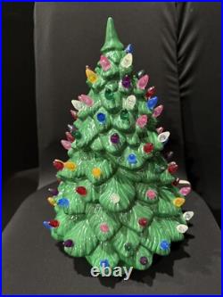 Vintage 1970s Cramer Mold Christmas Tree Ceramic Multi-Color Lights 14 Tall