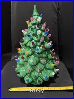 Vintage 1970s Cramer Mold Christmas Tree Ceramic Multi-Color Lights 14 Tall