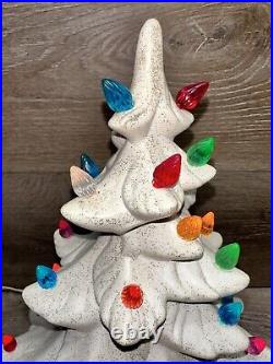 Vintage 1970s Large Ceramic Lit Christmas Tree White & Gold Multicolor Lights