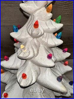 Vintage 1970s Large Ceramic Lit Christmas Tree White & Gold Multicolor Lights