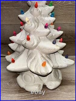 Vintage 1970s Large Ceramic Lit Christmas Tree White & Gold Multicolor Lights