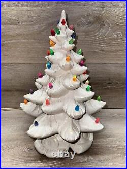 Vintage 1970s Large Ceramic Lit Christmas Tree White & Gold Multicolor Lights