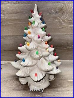 Vintage 1970s Large Ceramic Lit Christmas Tree White & Gold Multicolor Lights