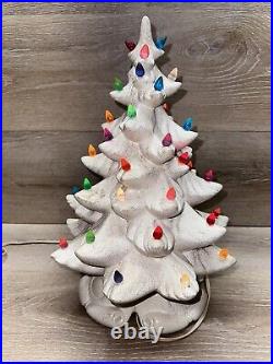 Vintage 1970s Large Ceramic Lit Christmas Tree White & Gold Multicolor Lights