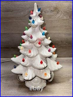 Vintage 1970s Large Ceramic Lit Christmas Tree White & Gold Multicolor Lights