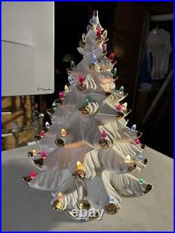 Vintage 1970s White With Gold Accents Ceramic Christmas Tree 24 Tall With Base